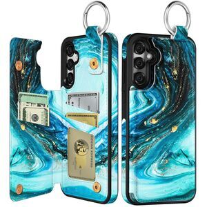 Galaxy S25 Plus Wallet Case - Cyan Design, Card Holder Kickstand, 20L-175PH006